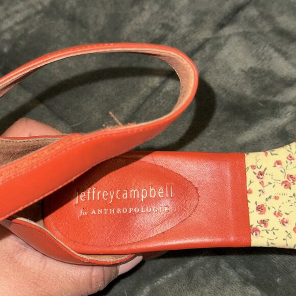 Jeffrey Campbell Anthropologie Madison W9.5 Yellow Orange Ankle Strap Block Heel - Picture 5 of 7